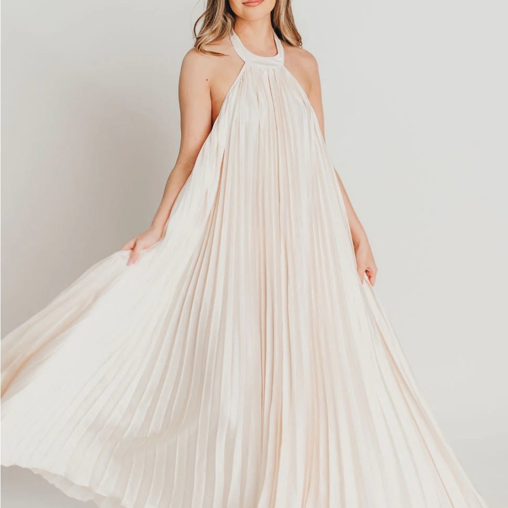 The Maren Pleated Halter Maxi Dress Backless - Greek Goddess - Size XL, Mable